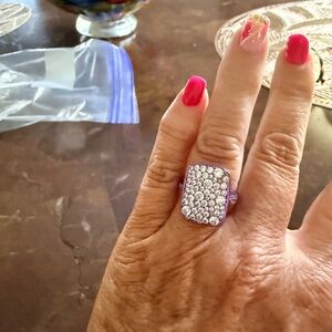 Pavé Rectangle Cocktail Ring — Silver Rhodium Purple with Clear Cubic Zirconia